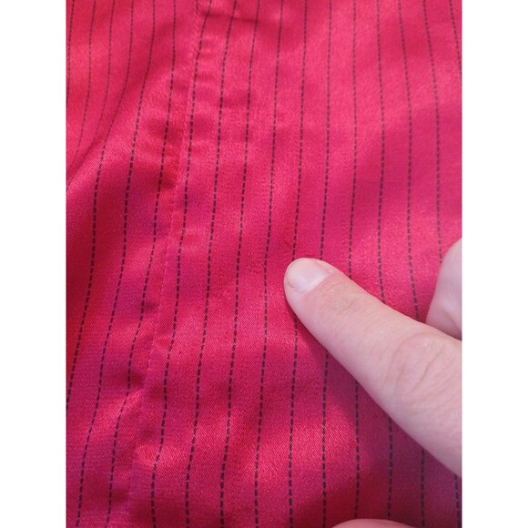 Vintage 1990s SO Button Up Blouse Size M Red Black Striped Satin Officewear - Picture 7 of 7